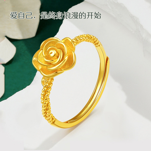 香港雪禧玫瑰花金包银戒指女浪漫甜蜜花朵实心时尚复古麻花边女友
