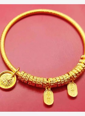 【深圳水贝】复古盘缠手镯金包银平安喜乐守护财运送女友闺蜜礼物