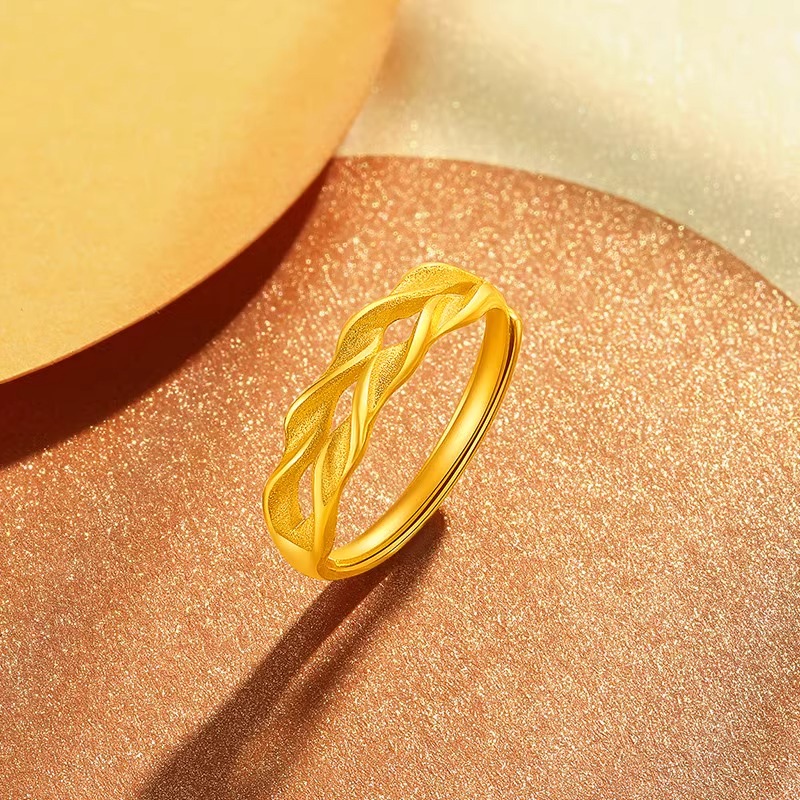 香港雪禧麦穗戒指金包银穗穗平安男女士情侣款古法素圈指环节日送