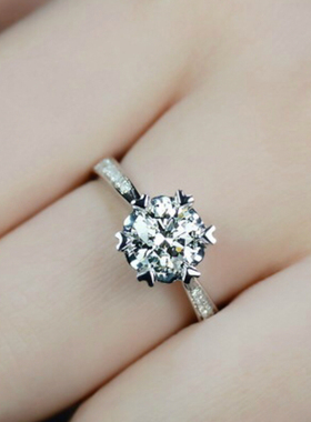 福大生钻戒女正品1克拉70分铂金钻石婚戒雪花款钻石戒指生日礼物