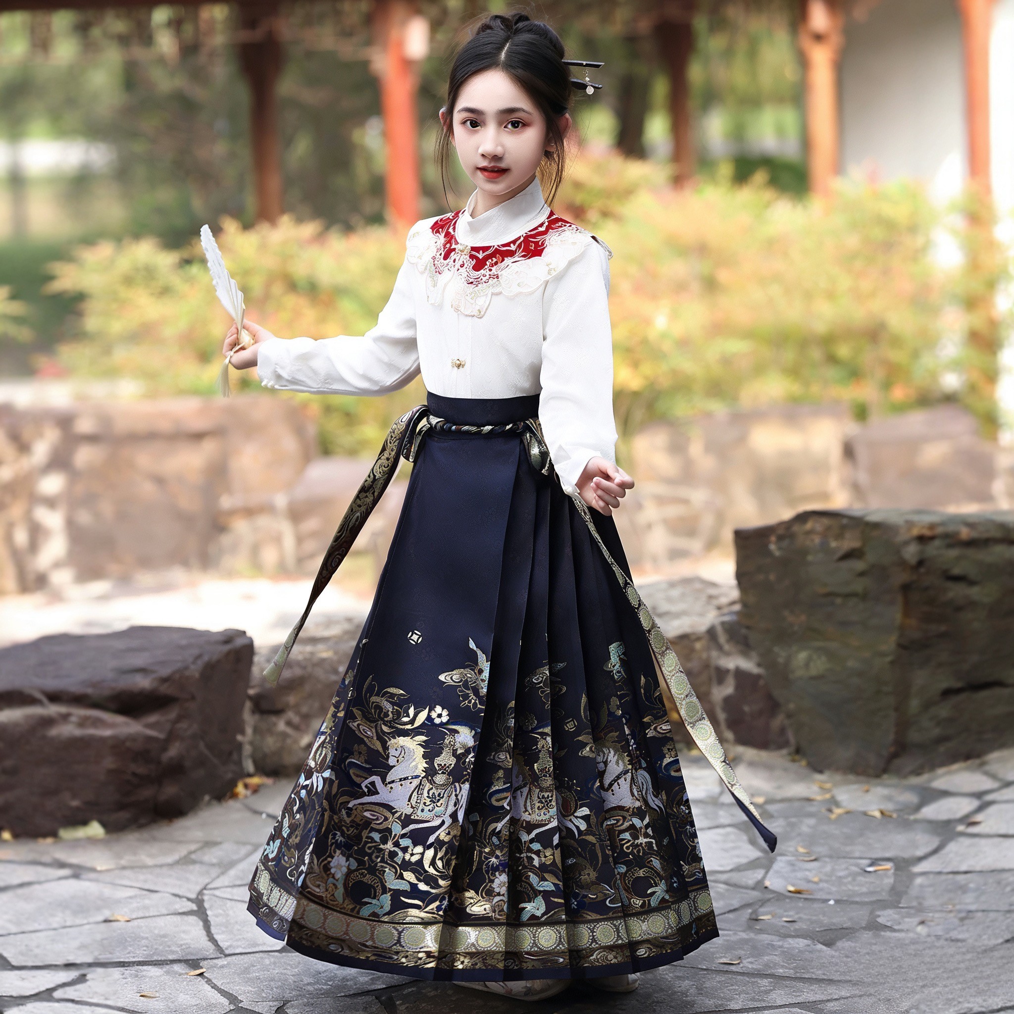 新款原创女童马面裙套装儿童汉服新中式国风唐装日常学生加绒冬款