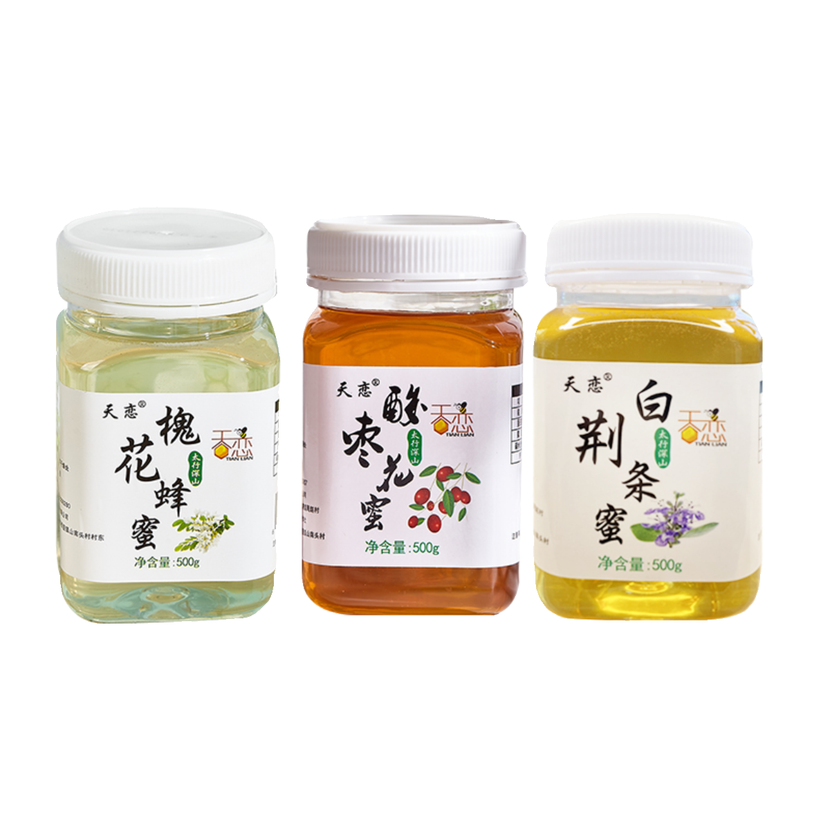 太行深山天恋槐花蜂蜜酸枣花蜜白荆条蜜蜂场自产原蜜500克/3瓶