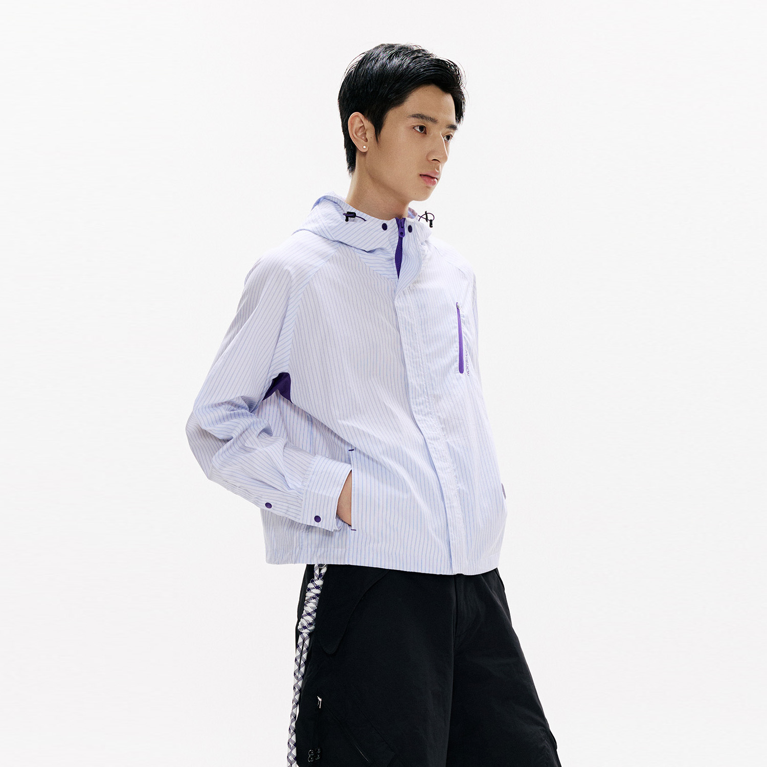 若屿NORYBRAND 户外格子撞色可调节短宽防晒衬衫夹克徒步冲锋衣