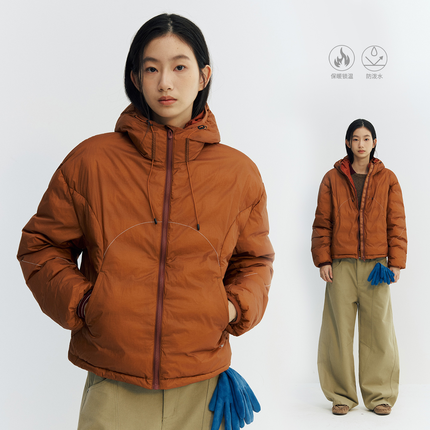 NORYBRAND 茧型口袋反光车线索罗娜加热棉填充加厚男女棉服