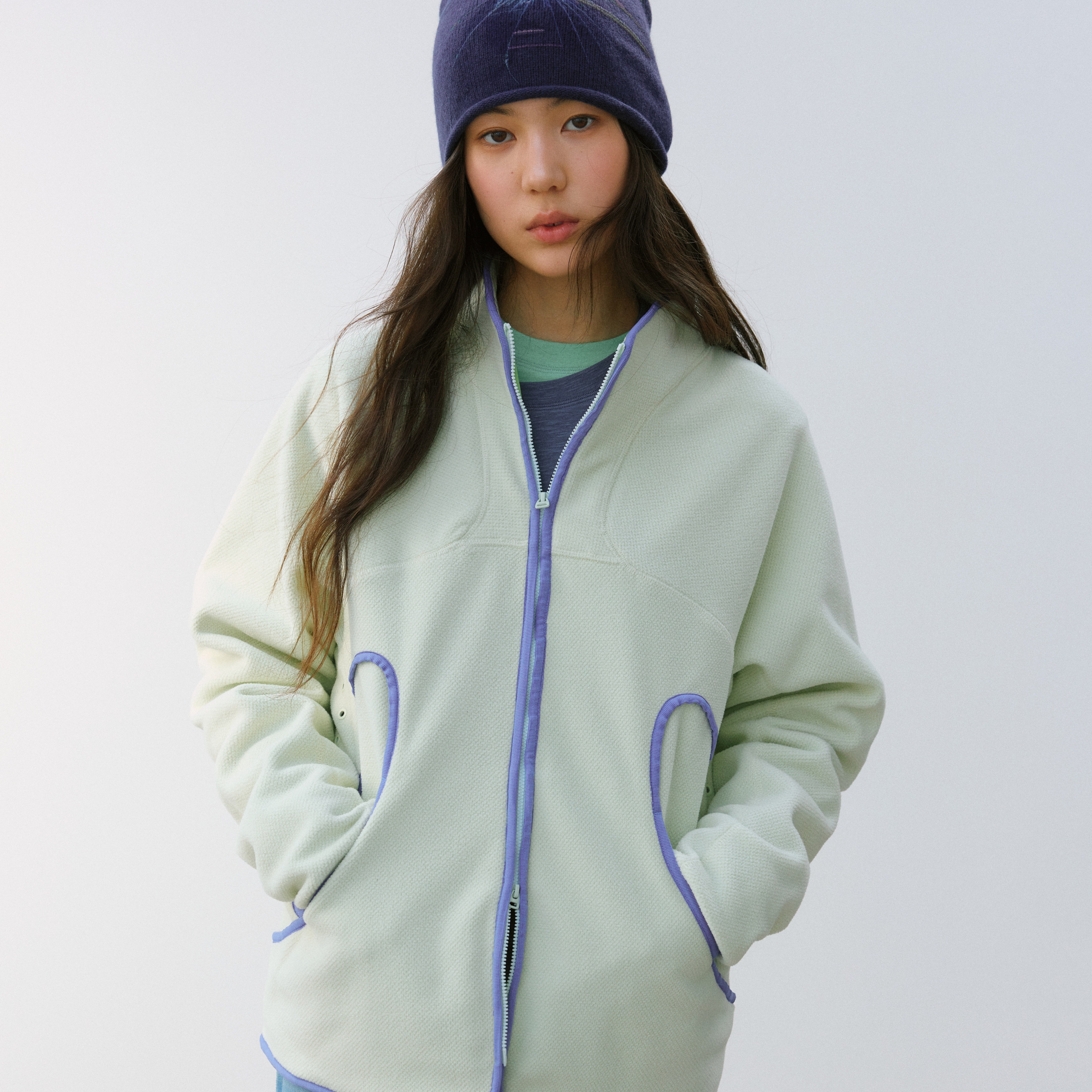 NORYBRAND 洄游口袋撞色包边摇粒绒立领外套运动休闲百搭上衣秋冬