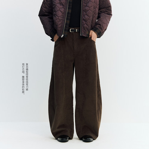 NORYBRAND 桶型扭骨弯刀裤加厚灯芯绒宽松百搭 男女过冬休闲裤