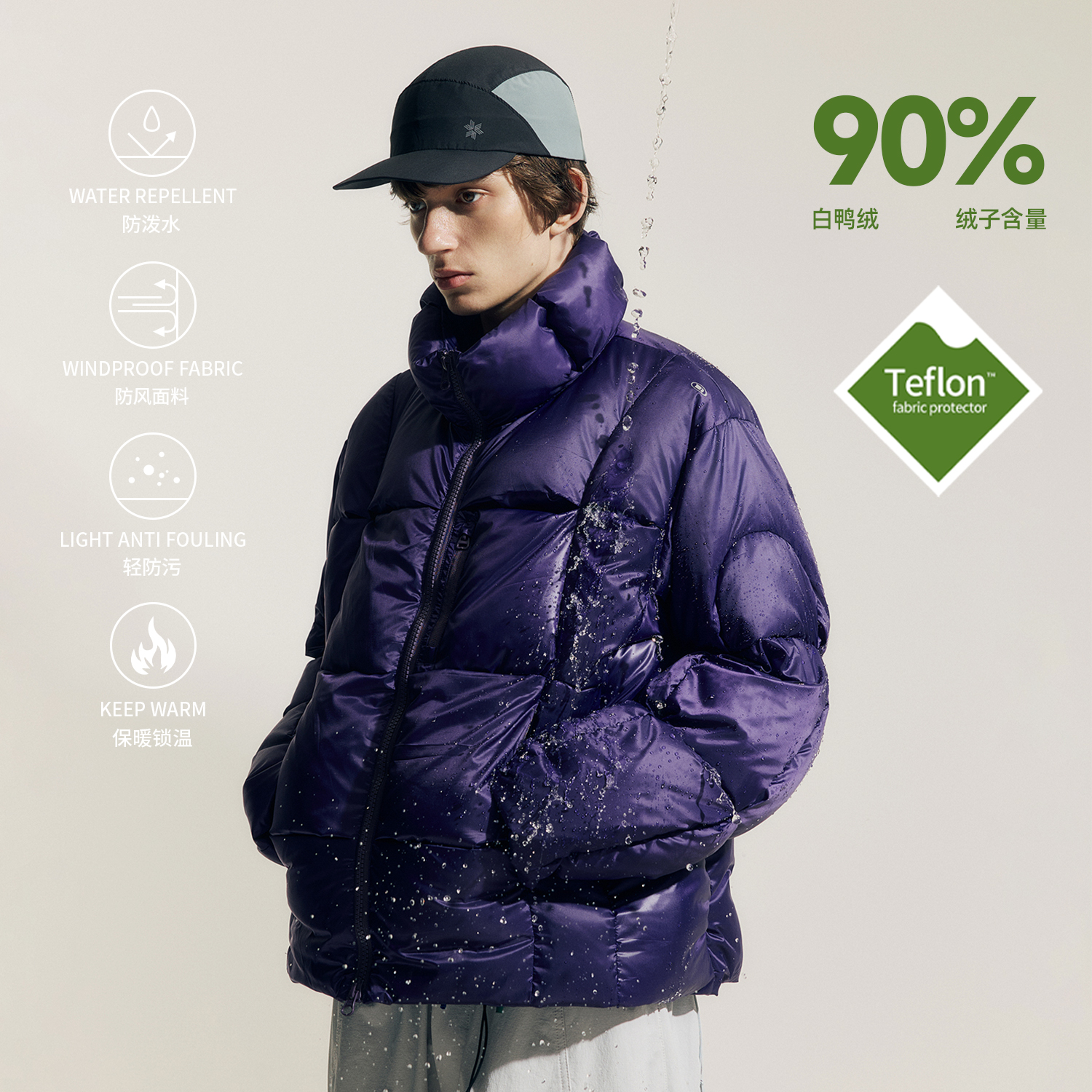 NORYBRAND 三防特氟龙防水结构双面包90白鸭绒羽绒服通勤保暖外套