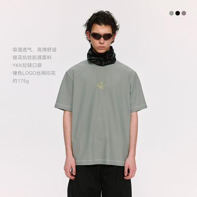 NORYBRAND  印花坑条运动速干上衣隐藏口袋休闲百搭短袖运动T恤夏