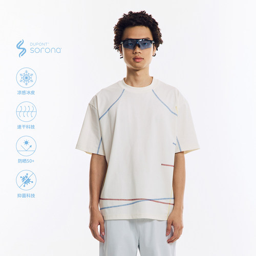 NORYBRAND 简约通勤撞色拼接短袖 通勤户外运动分割线迹T恤