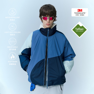 NORYBRAND 24FW流水型拼接色块双面穿新雪丽棉衣休闲百搭宽松棉服