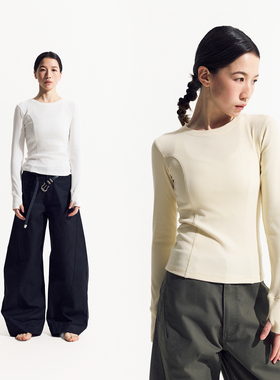 NORYBRAND 25SS女生系列基础圆领2x2螺纹打底衫 简约运动修身长袖