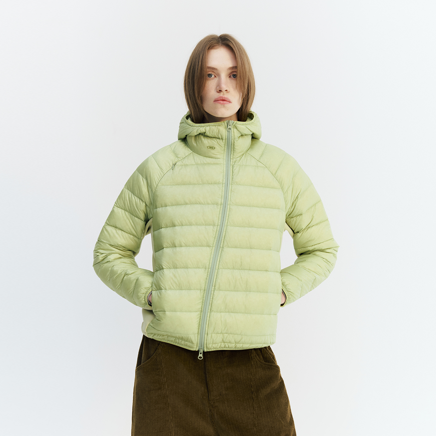 NORYBRAND 新国标90白鸭绒斜拉链拼接排骨羽绒服舒适保暖开衫外套