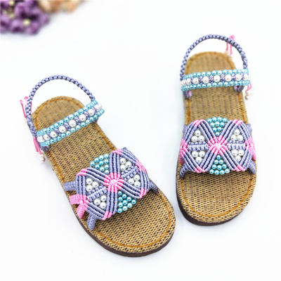 孺子牛夏季亲子款居家亚麻平底凉拖鞋手工勾编织钩针室内DIY材料