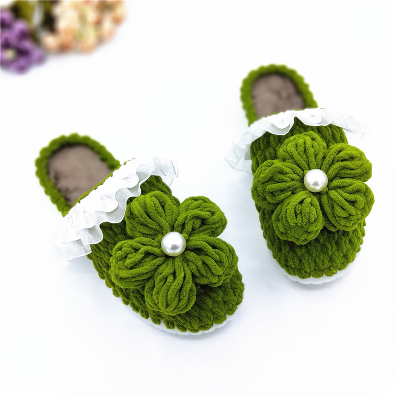 泡芙花手工毛线编织拖鞋diy材料