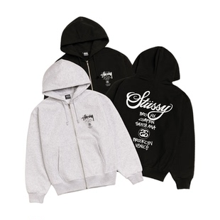 Tour World Zip FW25经典 阿伦777 巡游加绒拉链卫衣连帽衫 Stussy