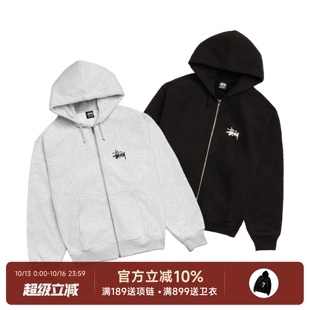 现货Stussy Basic Zip Hoodie 25FW经典印花拉链卫衣加绒帽衫