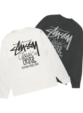 阿伦777 Stussy Classic Gear LS Tee 25FW水洗螺纹长袖T恤男女