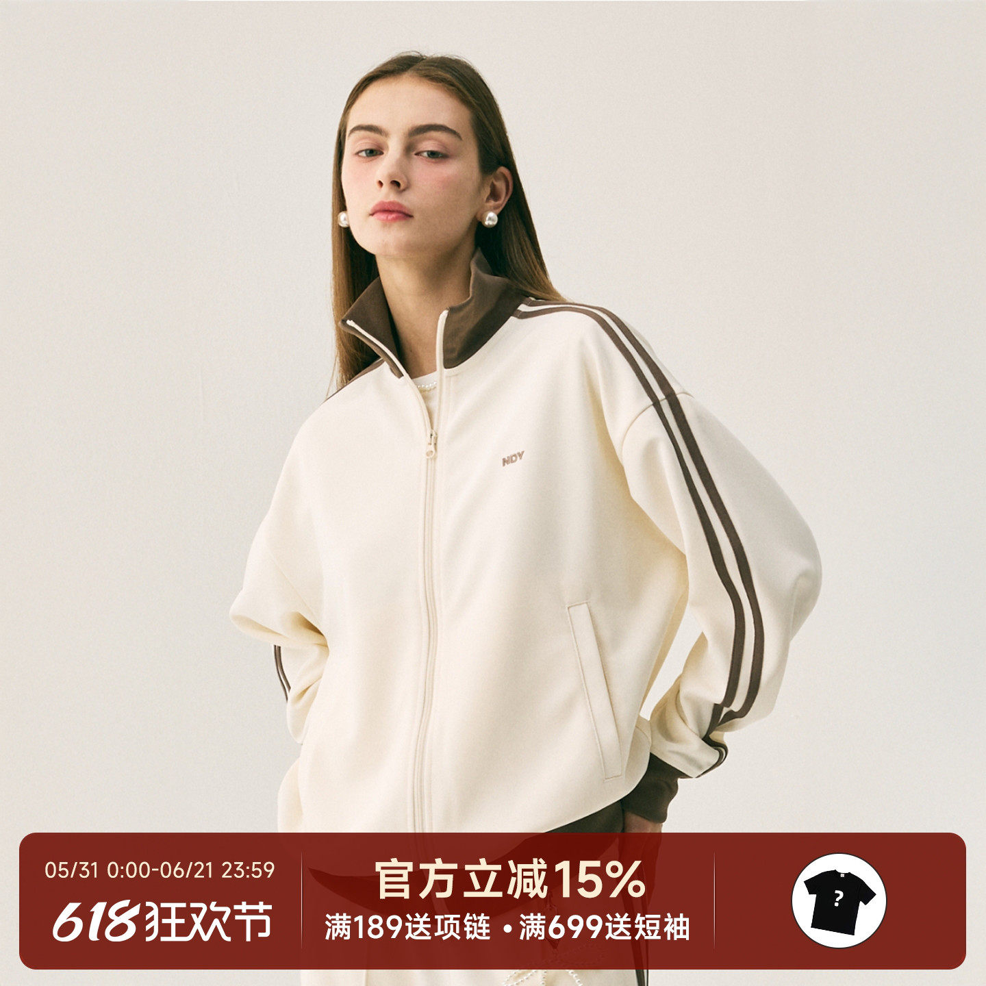 正品现货Nerdy韩国潮牌NDY刺绣串标双杠薄款春秋季拉链夹克外套