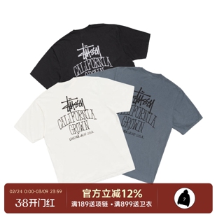 阿伦777 Stussy  Cali Grown 25FW草写字母logo水洗短袖T恤男女