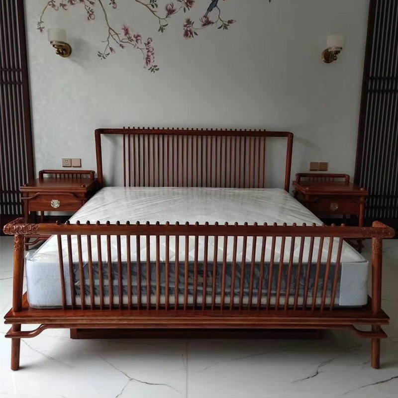 刺猬紫檀双人床实木中式