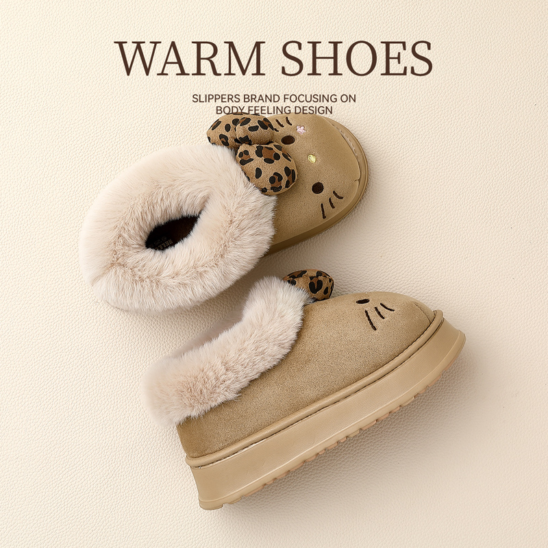 可爱卡通厚底棉拖鞋女秋冬外穿kt猫棉鞋可外穿保暖毛毛鞋女款