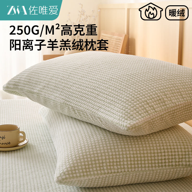 秋冬牛奶绒枕头套一对装48cmx74cm珊瑚绒枕套成人加厚毛绒枕芯套2