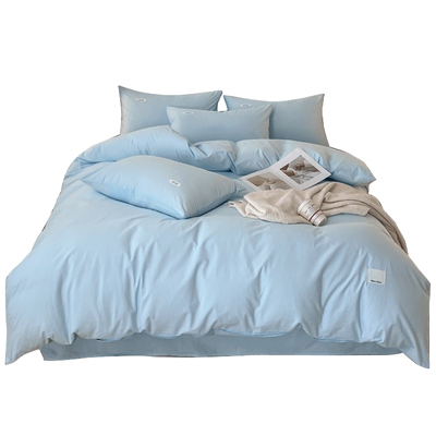 100全棉水洗棉纯色被套单件蓝色