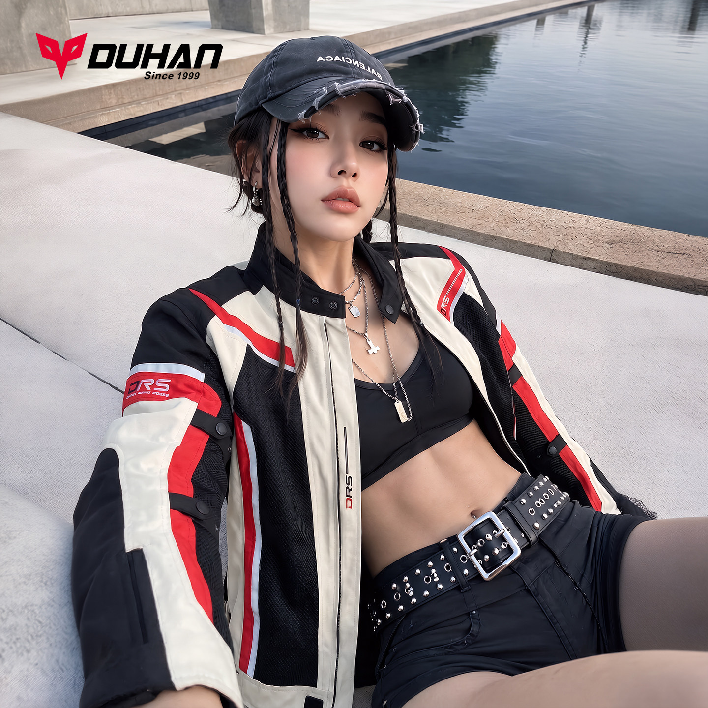 杜汉摩托车骑行服男女通风网眼透气机车服夏季防摔耐磨骑士服套装
