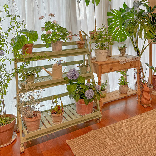 免安装阳台花架可折叠实木材质