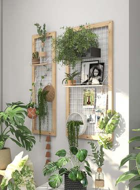 实木网格花架阳台壁挂式绿植架墙上置物架养花架子铁艺挂墙装饰架