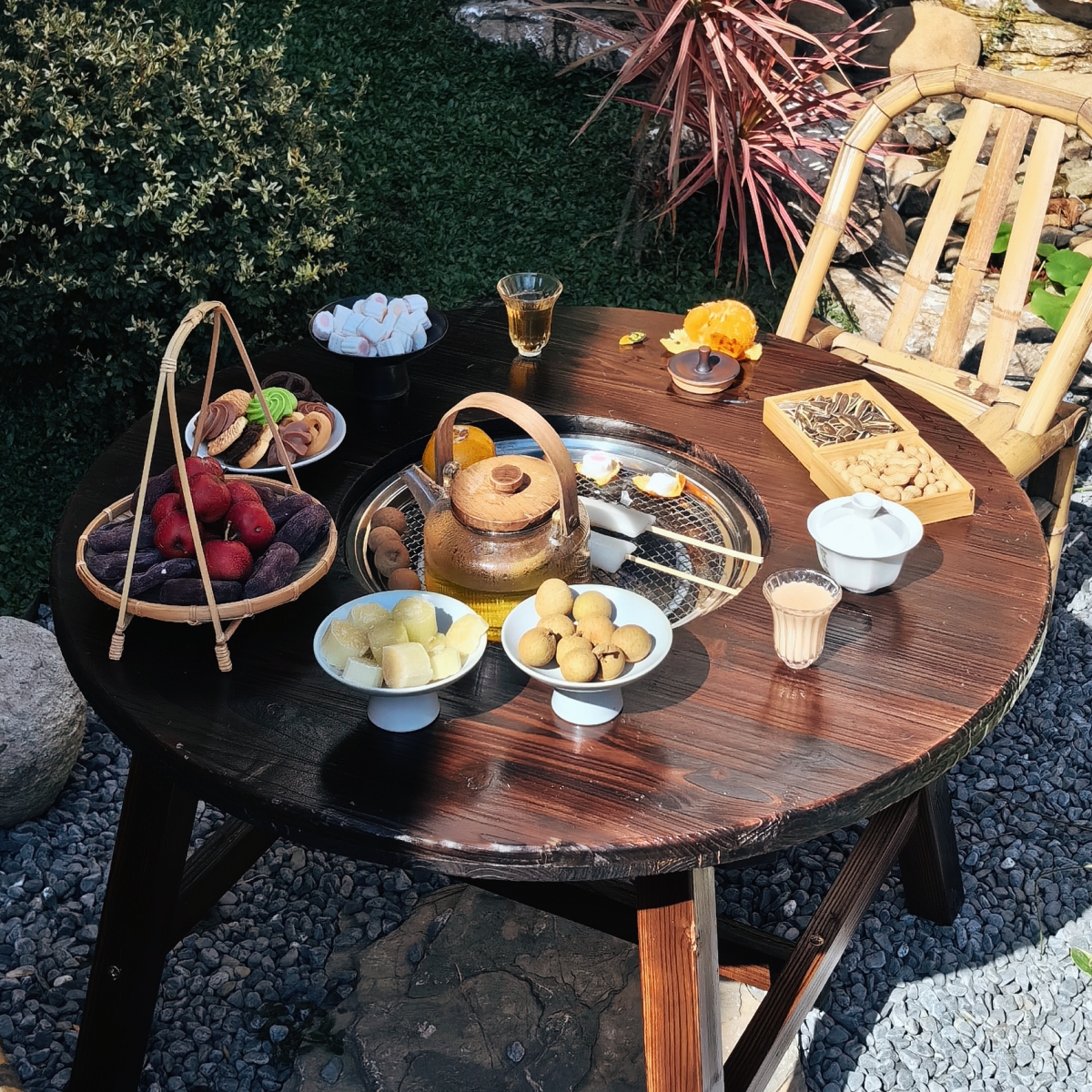 围炉煮茶桌电碳两用纯实木茶几