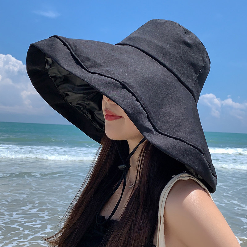 아울렛 일본 인터넷 연예인 여성용 같은 스타일 모자 여름 검정 플라스틱 자외선 차단제 대형 챙 차양 안티 UV 모자 유행