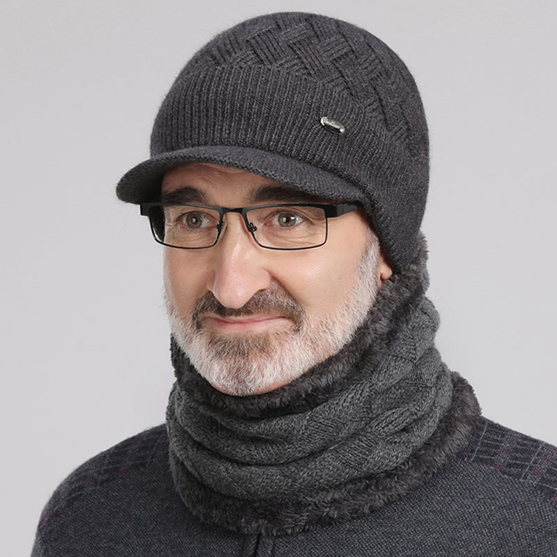 针织毛线老人爸爸护耳保暖帽子