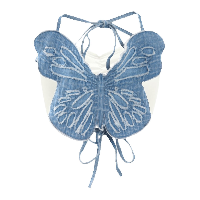 陈三岁y2k千禧辣妹蝴蝶挂脖吊带背心女甜辣抹胸上衣牛仔蓝色战衣,女装/女士精品,背心吊带,淘宝优惠券,粉丝福利购,淘宝优惠卷