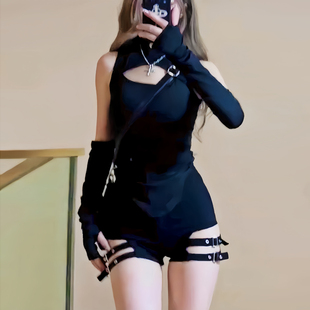 欧美风复古运动jazz爵士热裤子钢管舞甜辣妹黑色高腰包臀超短裤女