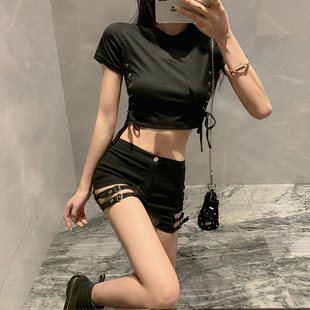 性感高腰设计感heels热裤子黑色辣妹包臀爵士钢管跳舞蹈超短裤女