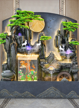 假山流水喷泉循环水鱼缸造景