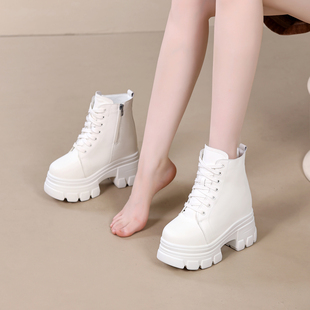 18CM内增高马丁靴女款春秋单靴小个子松糕厚底短靴超高跟真皮靴子