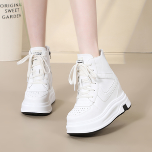 隐形增高11-15CM情侣款中帮休闲鞋真皮系带百搭33-45码定制小白鞋