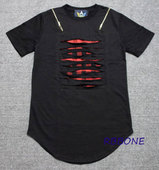 欧美破洞格子T恤 red west kanye zip men broken shirt plaid