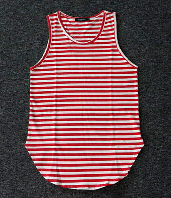 条纹加长款打底圆弧下摆汗背心