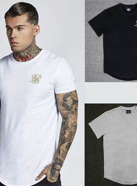 欧美潮牌休闲简约纯色短袖T恤 圆弧男女情侣T men casual t-shirt