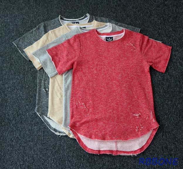 高街破坏破洞乞丐短袖T恤 kanye west men ripped broken t-shirt - 实物图