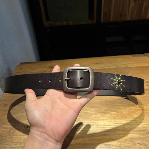 男简约头层牛皮纯铜百搭扣头