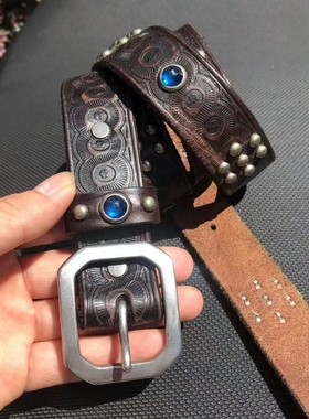 RRL新款皮带男潮真皮针扣 黑色复古简约 纯意大利牛皮 皮带宽33mm