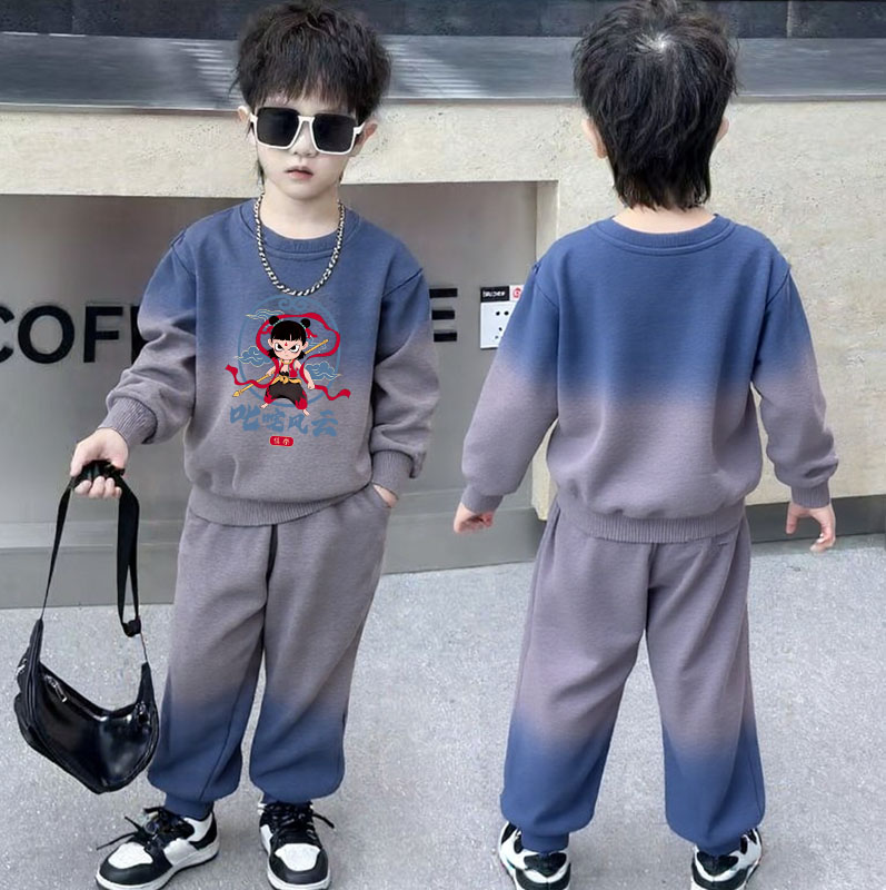 男童卡通渐变色运动服套装酷帅中小童春秋男孩炸街休闲卫衣两件潮