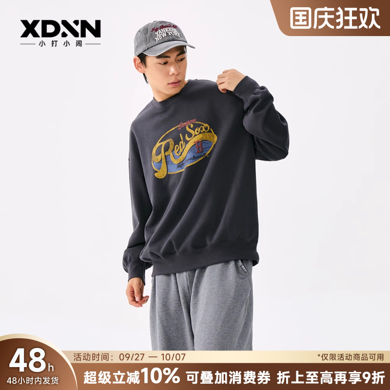 MLB25秋季新款时光代理人同款男女情侣复古印花图案圆领卫衣MTV10