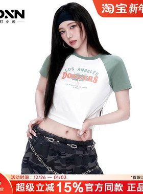 MLB 25秋季官方正品KARINA同款T恤撞色拼接女美式短袖上衣TSV08