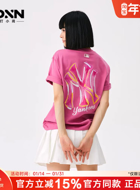 MLB 25秋季官方正品正品男印花宽松短袖女纯色休闲圆领T恤TSB16
