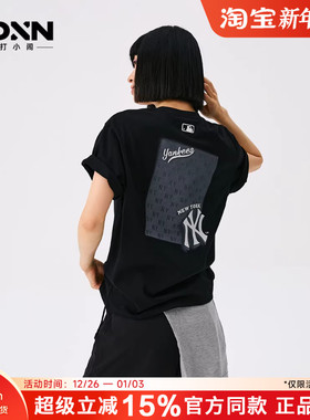 MLB 25秋季官方正品同款情侣仿牛仔老花男凉感短袖女宽松T恤TSM05